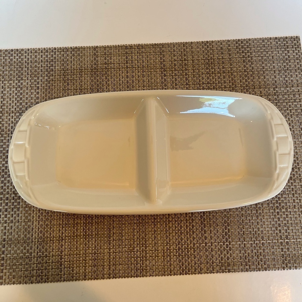 Longaberger Pottery Woven Traditions Ivory Divided Dish